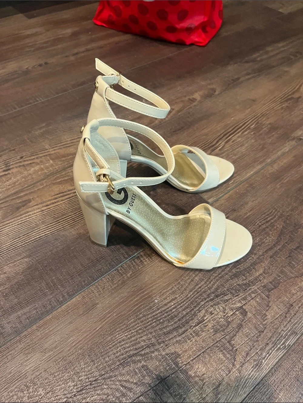G by Guess Cream Patent Ankle-Strap Block Sandals - Picture 2 of 5